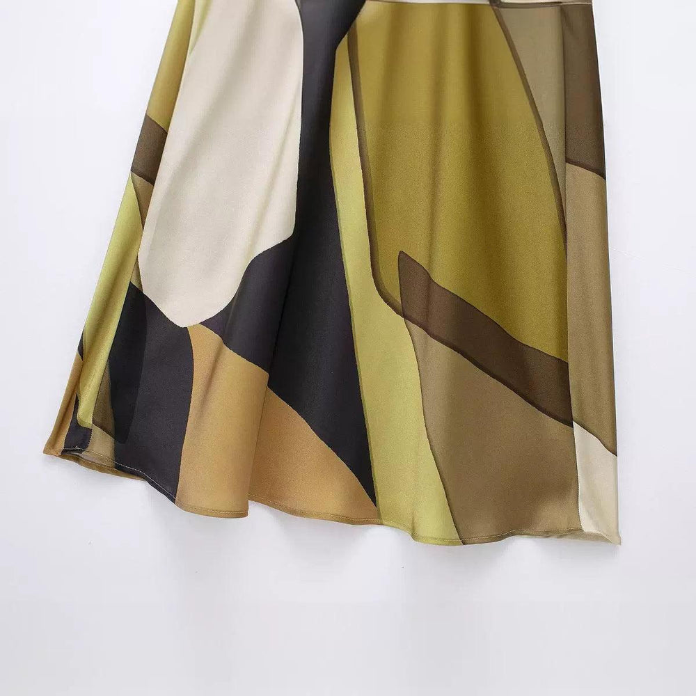 Women's Silk Satin Texture Printing Midi Dress - EX-STOCK CANADA