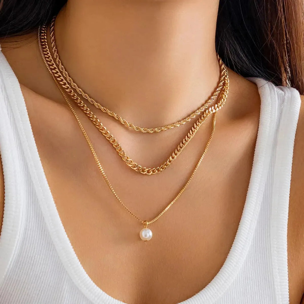 Women's Simple Slim Chain Multi-layer Imitation Pearl Necklace - EX-STOCK CANADA