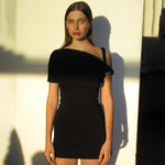 Women's Slim Hip Dress Summer Fashion One-shoulder Short Sleeve Solid Color Mini Dress - EX-STOCK CANADA