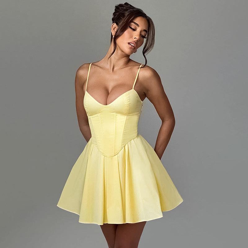 Women's Sling A- Line Sleeveless Sexy Mini Dress Clinched Waist Slim-fit flared dress - EX-STOCK CANADA