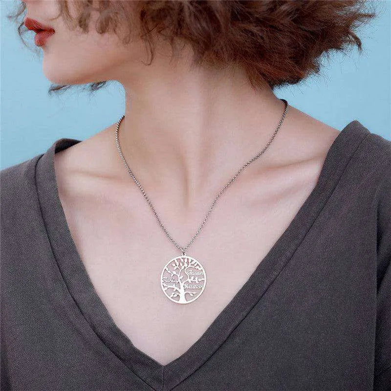 Women's Sliver Tree Of Life Stainless Steel Customized Necklace - EX-STOCK CANADA