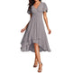 Women's Solid Color And V-neck Ruffled Short Sleeves Chiffon Midi Dress - EX-STOCK CANADA