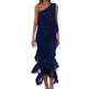 Women's Solid Color Diagonal Collar Multi-layer Tassel Stitching Design Dress - EX-STOCK CANADA