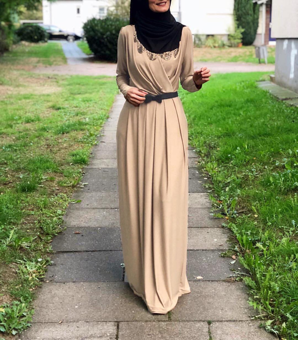 Women's Solid Color Middle Eastern Arab Long Dress - EX-STOCK CANADA