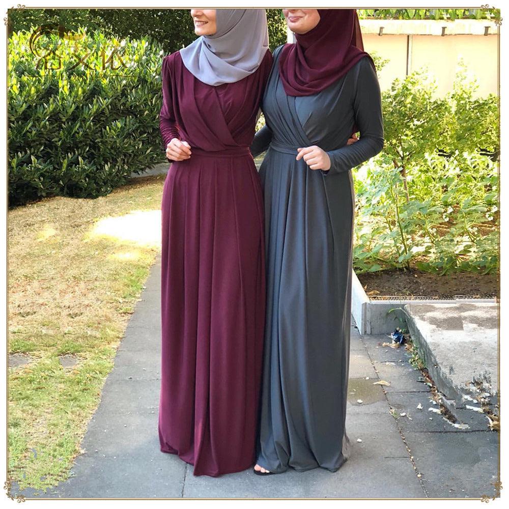 Women's Solid Color Middle Eastern Arab Long Dress - EX-STOCK CANADA