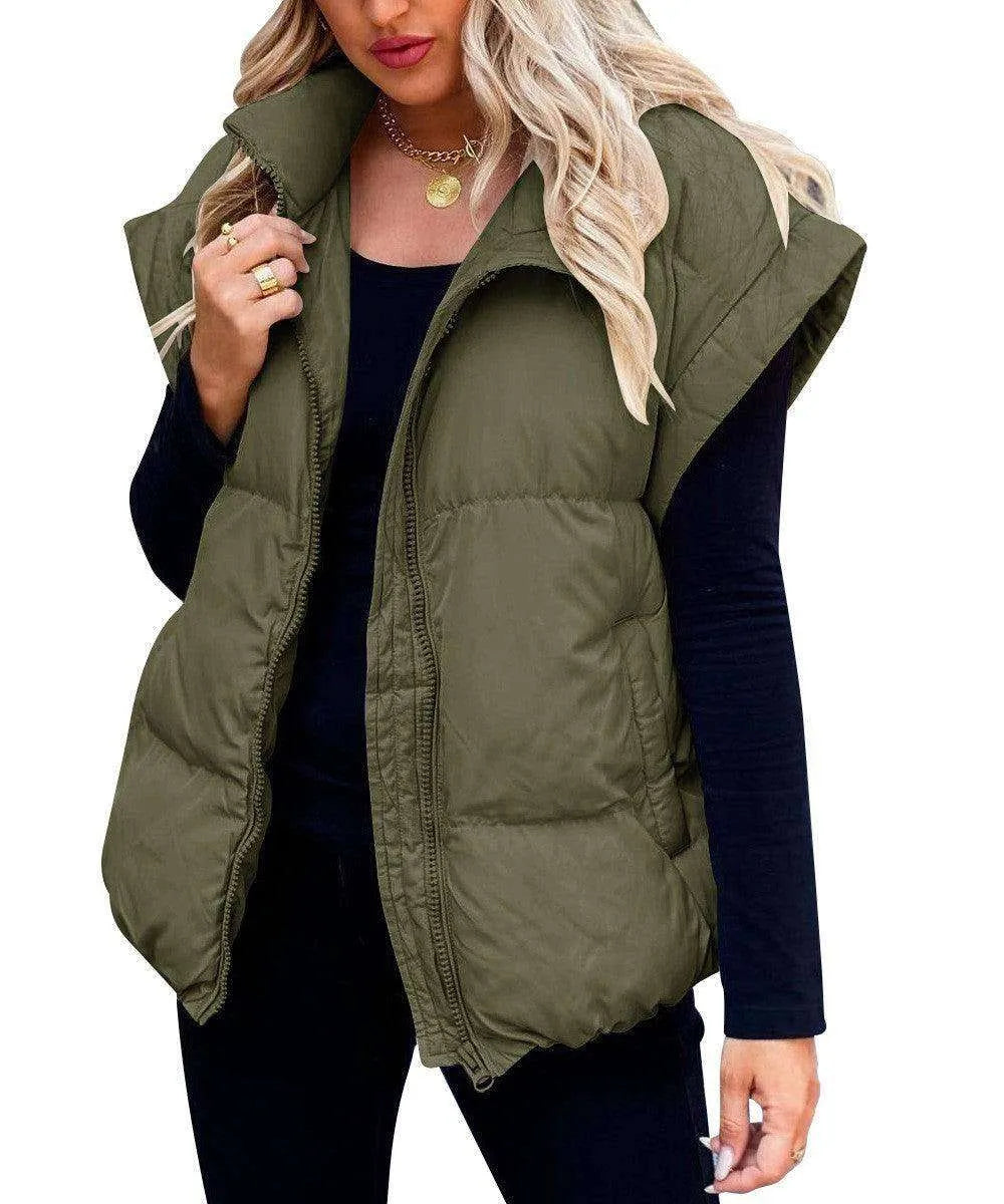 Women's Solid Color Zipper Pocket Cotton-padded Vest - EX-STOCK CANADA