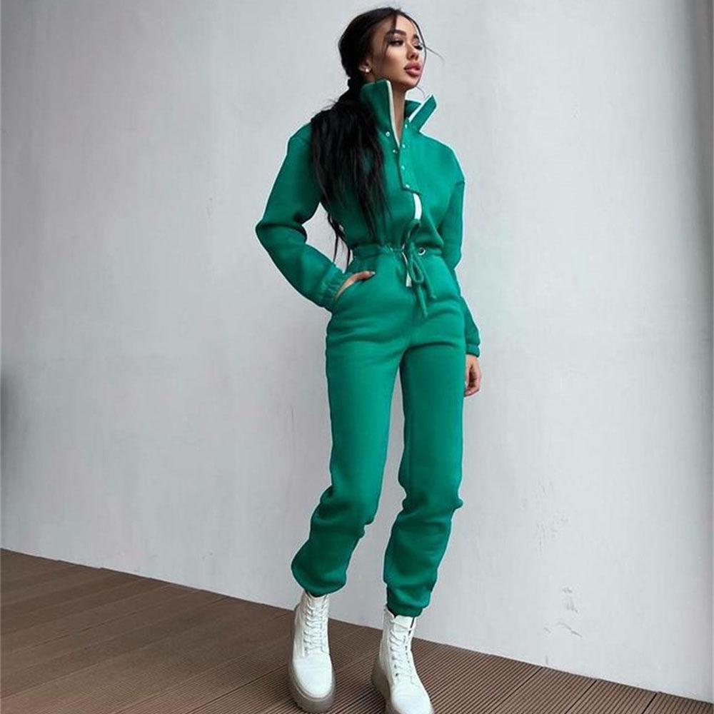 Women's Stand up Collar Cinched European And American Leisure Jumpsuit - EX-STOCK CANADA