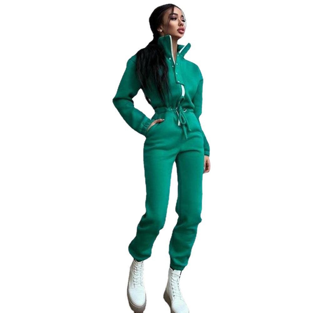 Women's Stand up Collar Cinched European And American Leisure Jumpsuit - EX-STOCK CANADA