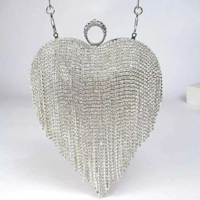 Women's Tassel Heart Shape Inlaid Diamond Handbag - EX-STOCK CANADA