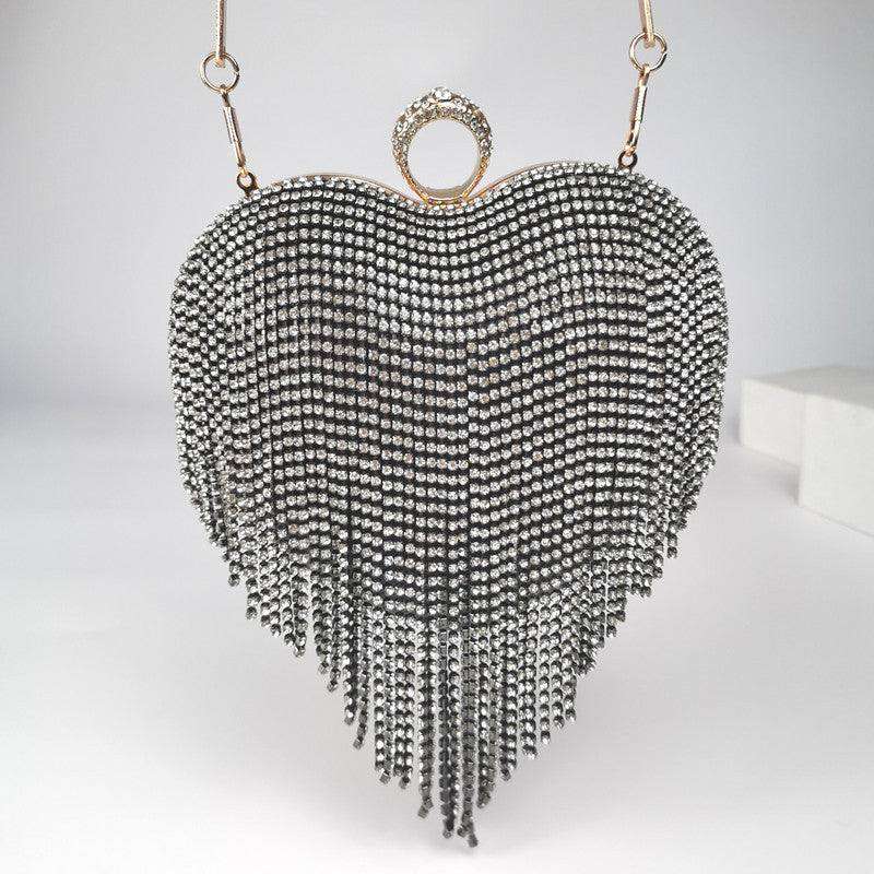 Women's Tassel Heart Shape Inlaid Diamond Handbag - EX-STOCK CANADA