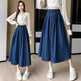 Women's Temperament High Waist Denim Pleated Mid-length Skirt - EX-STOCK CANADA