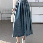 Women's Temperament High Waist Denim Pleated Mid-length Skirt - EX-STOCK CANADA