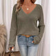 Women's V-neck Solid Color Fashion Knitted Blouse - EX-STOCK CANADA