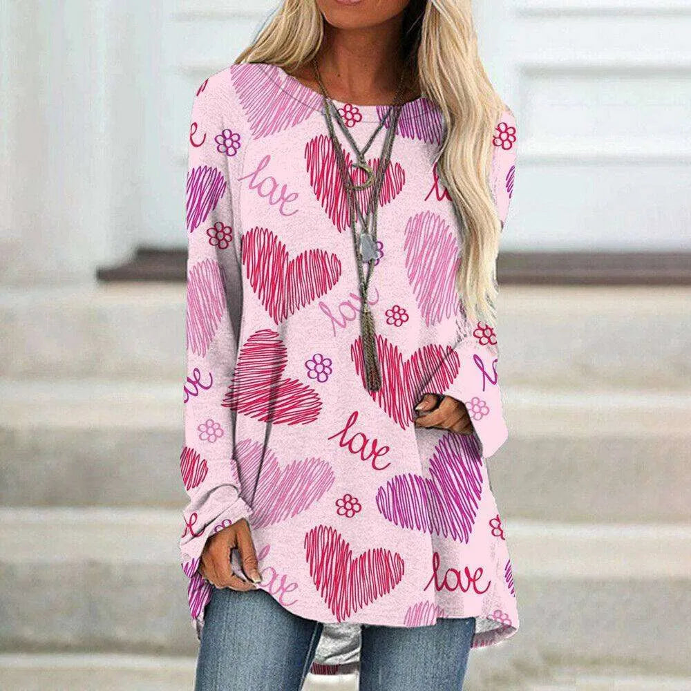 Women's Valentine's Day Love Print Long Sleeve T-shirt - EX-STOCK CANADA