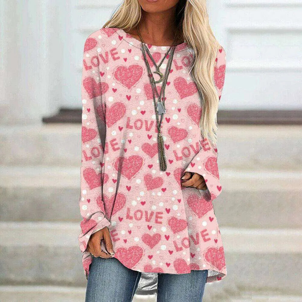 Women's Valentine's Day Love Print Long Sleeve T-shirt - EX-STOCK CANADA
