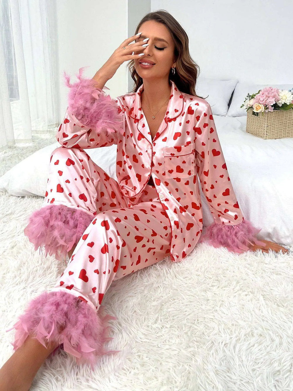 Women's Valentine's Day Sweet Loving Heart Printed Casual Suit Pajamas - EX-STOCK CANADA