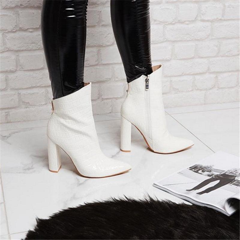 Women Shoes High Heels Leather White Ankle Boots - EX-STOCK CANADA