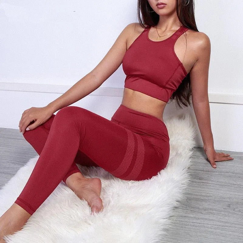 Women sport Suit Gym Yoga Sets 2 Pieces Women Sportwear Yoga Set Fitness Sportwear Workout Set Fitness Yoga Wear - EX-STOCK CANADA