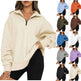 Women Sweatshirts Zip Turndown Collar Loose Casual Tops Clothes - EX-STOCK CANADA