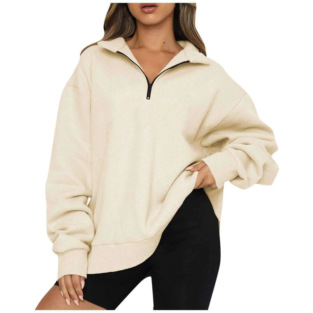 Women Sweatshirts Zip Turndown Collar Loose Casual Tops Clothes - EX-STOCK CANADA