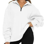 Women Sweatshirts Zip Turndown Collar Loose Casual Tops Clothes - EX-STOCK CANADA