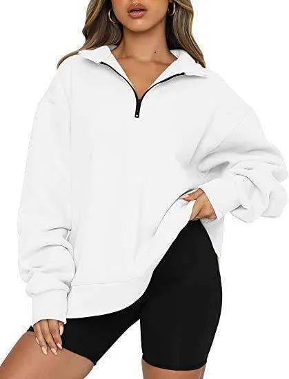 Women Sweatshirts Zip Turndown Collar Loose Casual Tops Clothes - EX-STOCK CANADA