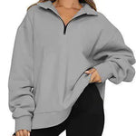 Women Sweatshirts Zip Turndown Collar Loose Casual Tops Clothes - EX-STOCK CANADA