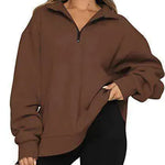 Women Sweatshirts Zip Turndown Collar Loose Casual Tops Clothes - EX-STOCK CANADA