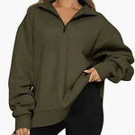 Women Sweatshirts Zip Turndown Collar Loose Casual Tops Clothes - EX-STOCK CANADA