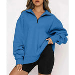 Women Sweatshirts Zip Turndown Collar Loose Casual Tops Clothes - EX-STOCK CANADA