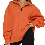 Women Sweatshirts Zip Turndown Collar Loose Casual Tops Clothes - EX-STOCK CANADA