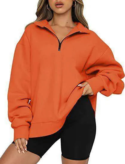 Women Sweatshirts Zip Turndown Collar Loose Casual Tops Clothes - EX-STOCK CANADA