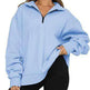 Women Sweatshirts Zip Turndown Collar Loose Casual Tops Clothes - EX-STOCK CANADA