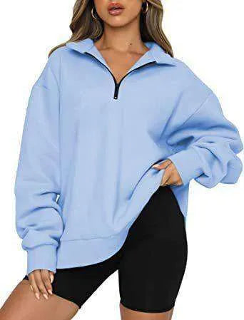 Women Sweatshirts Zip Turndown Collar Loose Casual Tops Clothes - EX-STOCK CANADA