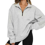 Women Sweatshirts Zip Turndown Collar Loose Casual Tops Clothes - EX-STOCK CANADA