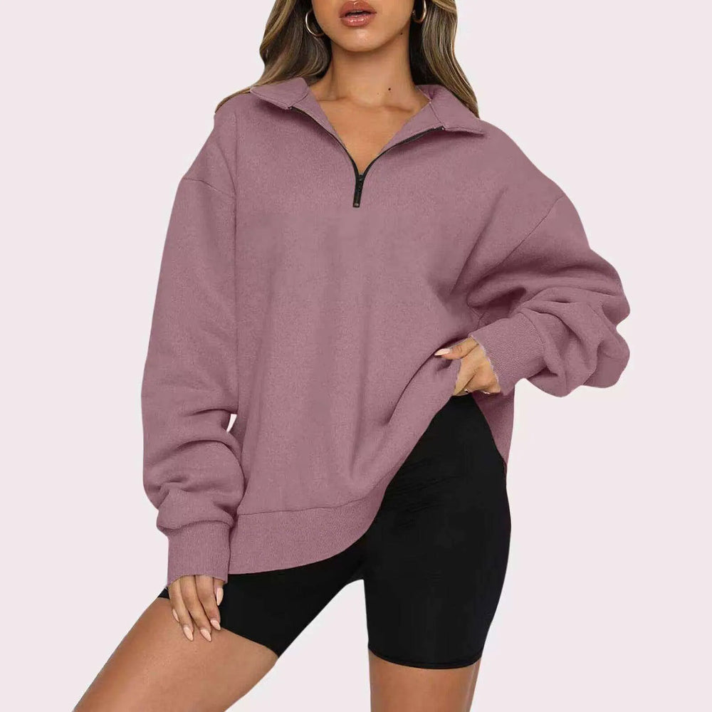 Women Sweatshirts Zip Turndown Collar Loose Casual Tops Clothes - EX-STOCK CANADA