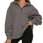 Women Sweatshirts Zip Turndown Collar Loose Casual Tops Clothes - EX-STOCK CANADA