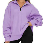 Women Sweatshirts Zip Turndown Collar Loose Casual Tops Clothes - EX-STOCK CANADA