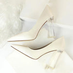 Womens Pumps Shoes Stiletto Satin Transparent Block High Heels - EX-STOCK CANADA