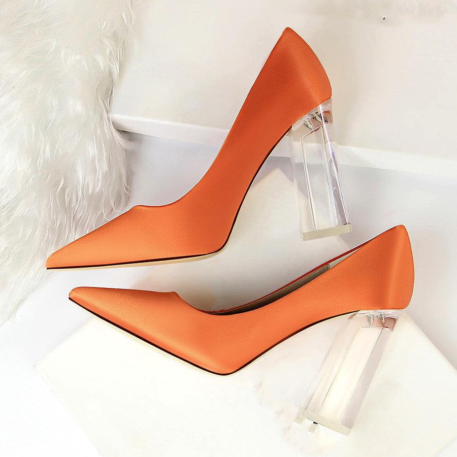 Womens Pumps Shoes Stiletto Satin Transparent Block High Heels - EX-STOCK CANADA