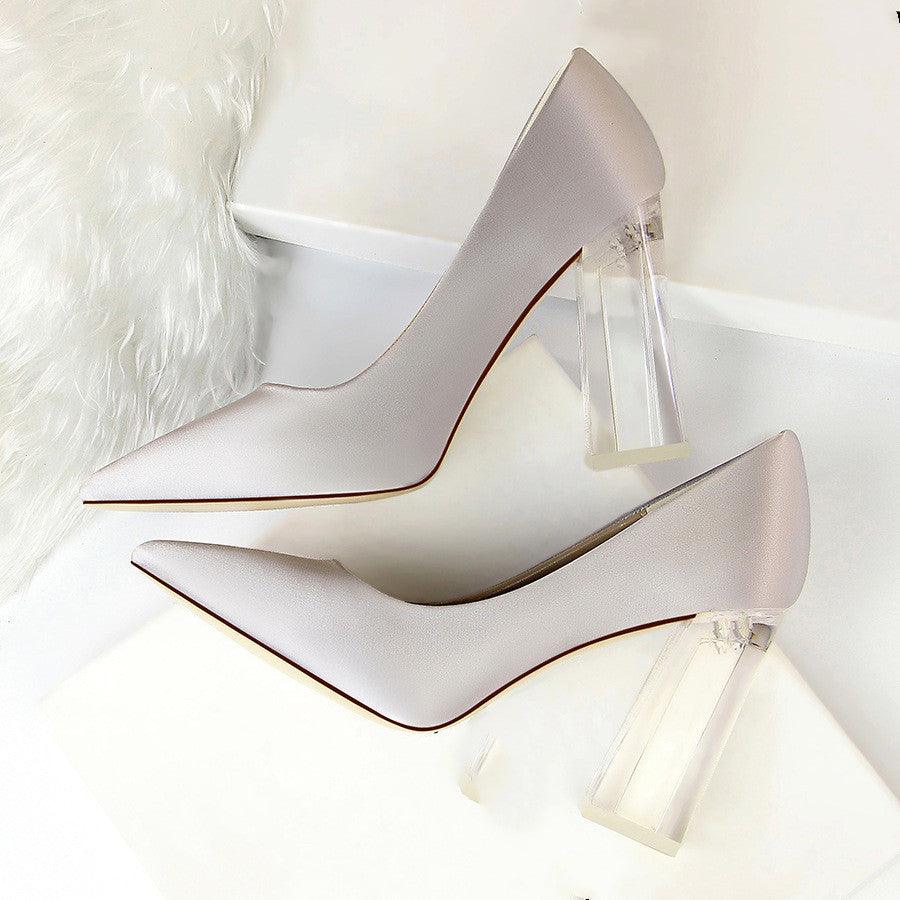 Womens Pumps Shoes Stiletto Satin Transparent Block High Heels - EX-STOCK CANADA