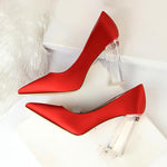 Womens Pumps Shoes Stiletto Satin Transparent Block High Heels - EX-STOCK CANADA