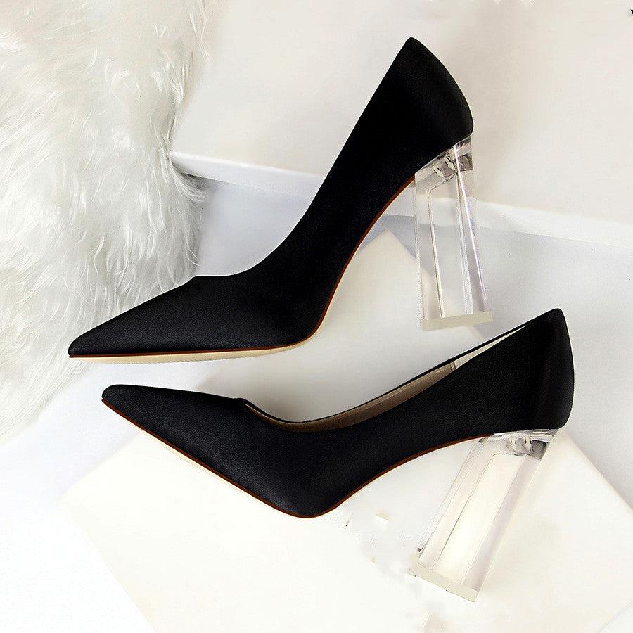 Womens Pumps Shoes Stiletto Satin Transparent Block High Heels - EX-STOCK CANADA