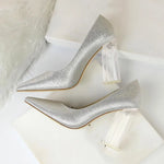 Womens Pumps Shoes Stiletto Satin Transparent Block High Heels - EX-STOCK CANADA