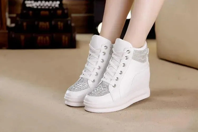 Womens Sneakers Shoes High Top Wedge Platform Heels Rhinestone - EX-STOCK CANADA