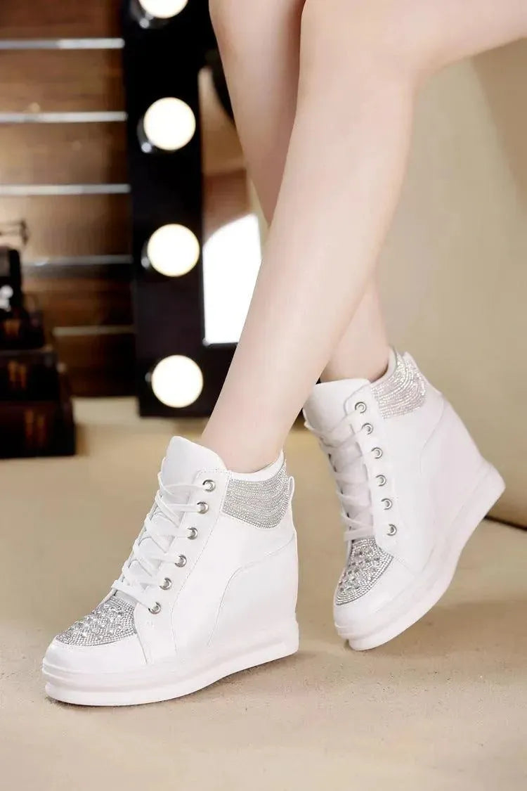 Womens Sneakers Shoes High Top Wedge Platform Heels Rhinestone - EX-STOCK CANADA