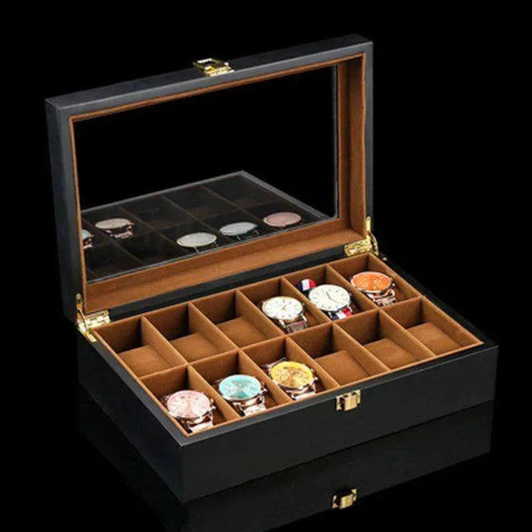 Wood Black Watch Storage Box Case Organizer Jewelry Holder - EX-STOCK CANADA