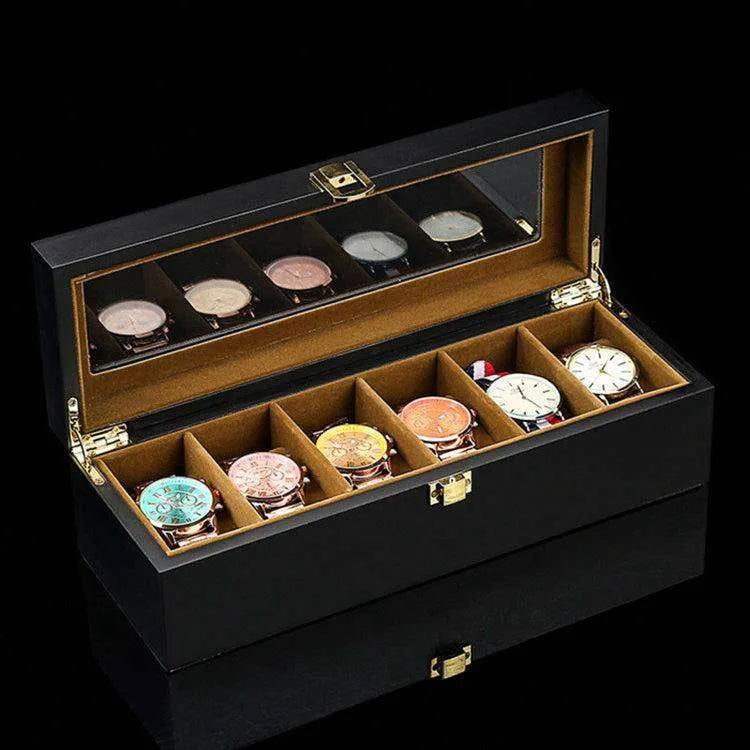 Wood Black Watch Storage Box Case Organizer Jewelry Holder - EX-STOCK CANADA