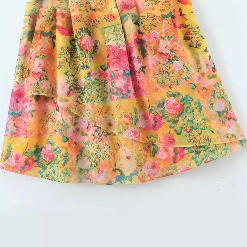 Y2K Flowers Print Suspender Dress Summer Fashion Ruffled Holiday Beach Short Dresses Womens Clothing - EX-STOCK CANADA