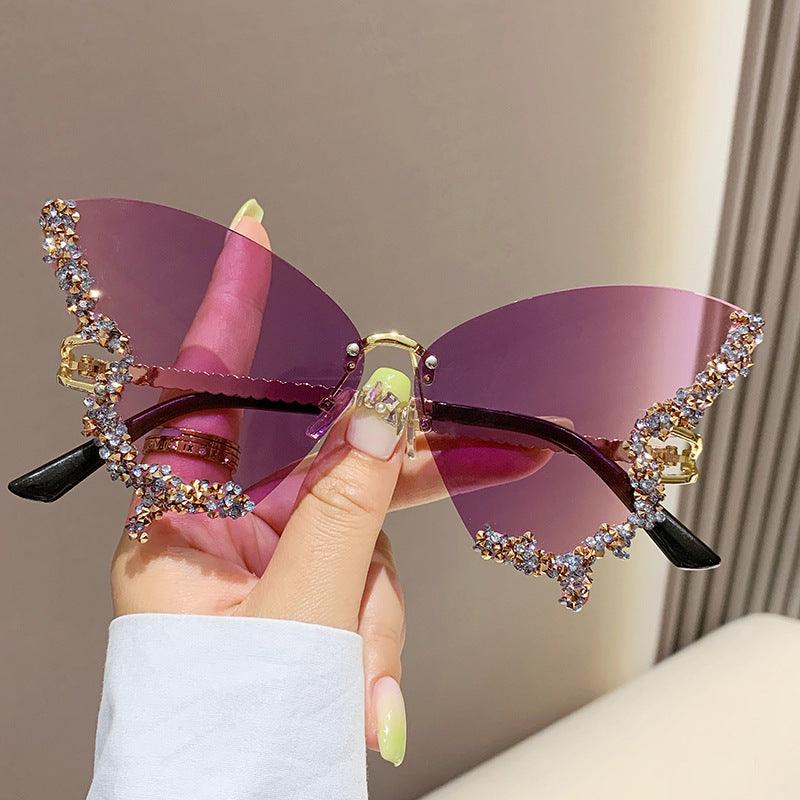 Y2K Vintage Rimless Luxury Diamond Butterfly Sunglasses for Classy Chic Ladies Women - EX-STOCK CANADA